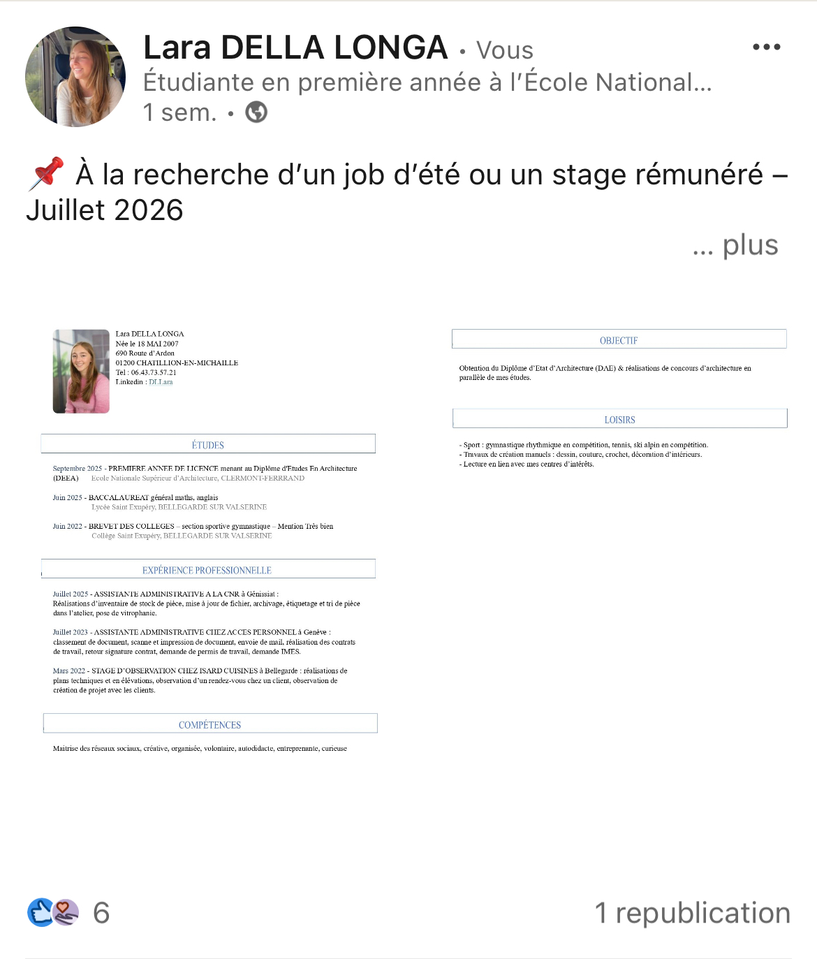 Aperçu LinkedIn de Lara DELLA LONGA